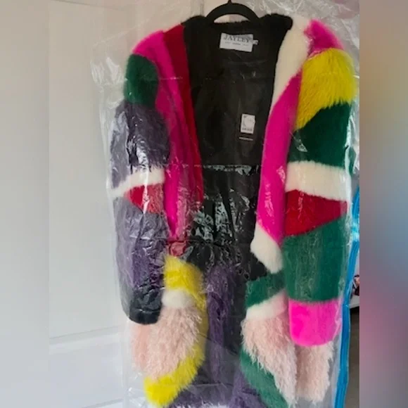 Jayley Faux Fur Rainbow Coat - Picture 6 of 6
